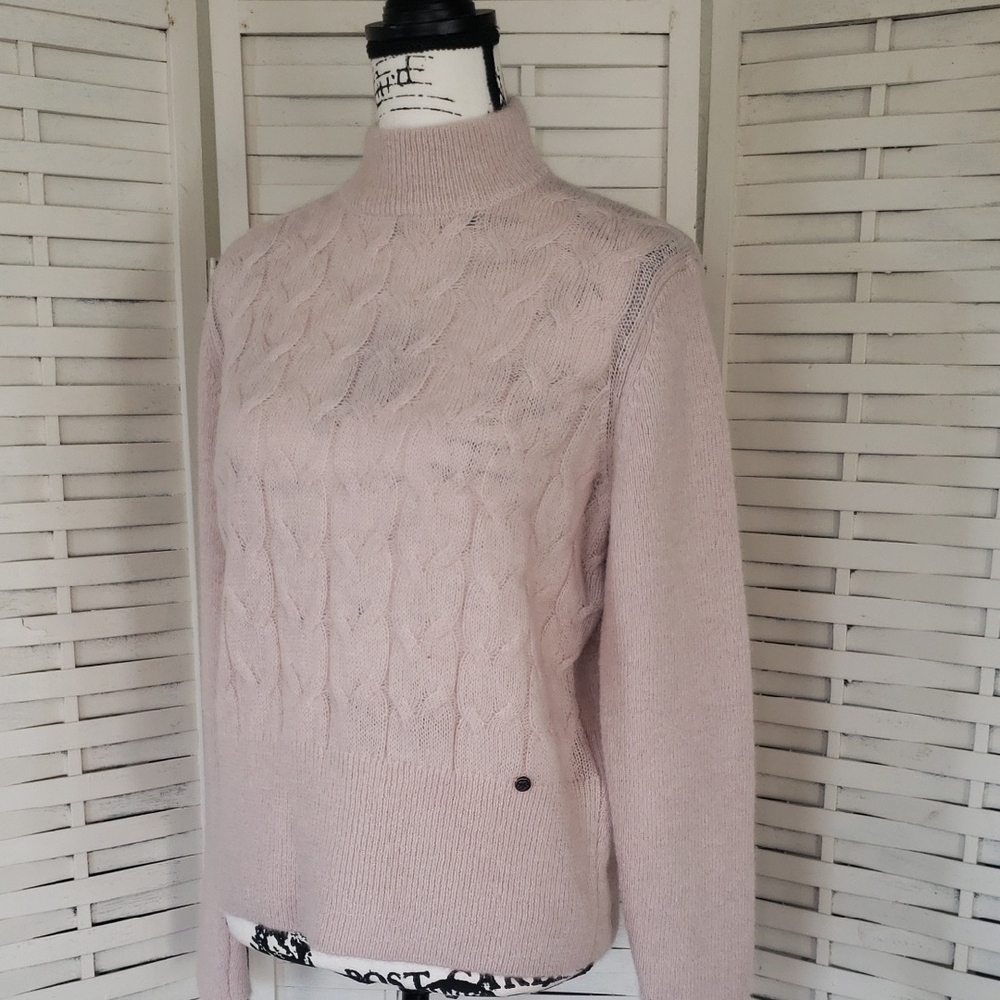 Ted Baker Mohair And Wool Blend Cable Knit Sweater in Soft Pink New Size 8